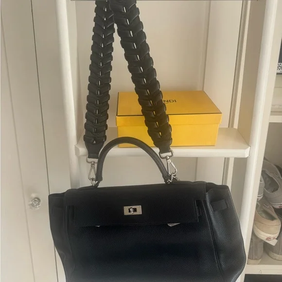 Fendi Like New Black Leather Bag Strap with Box